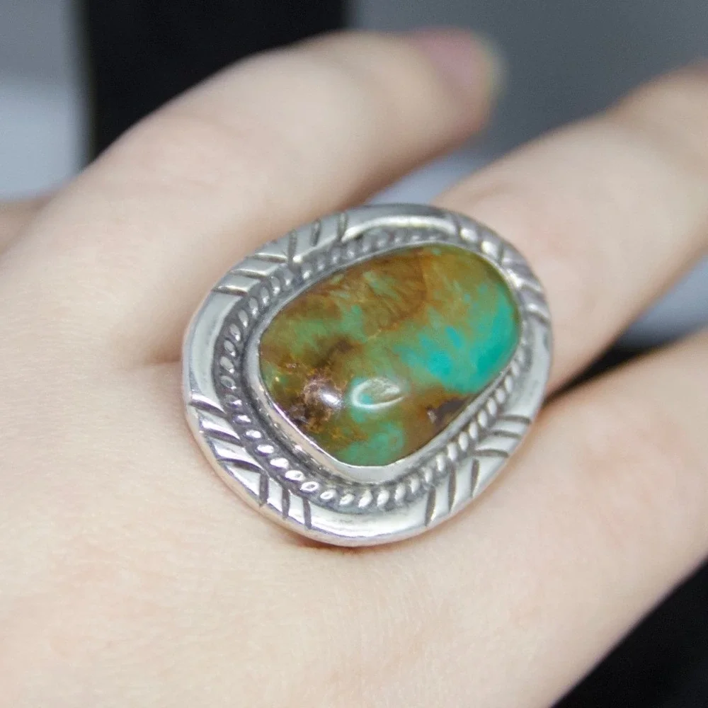Sterling Silver Turquoise Statement Ring Size 8 Southwestern native america Ring